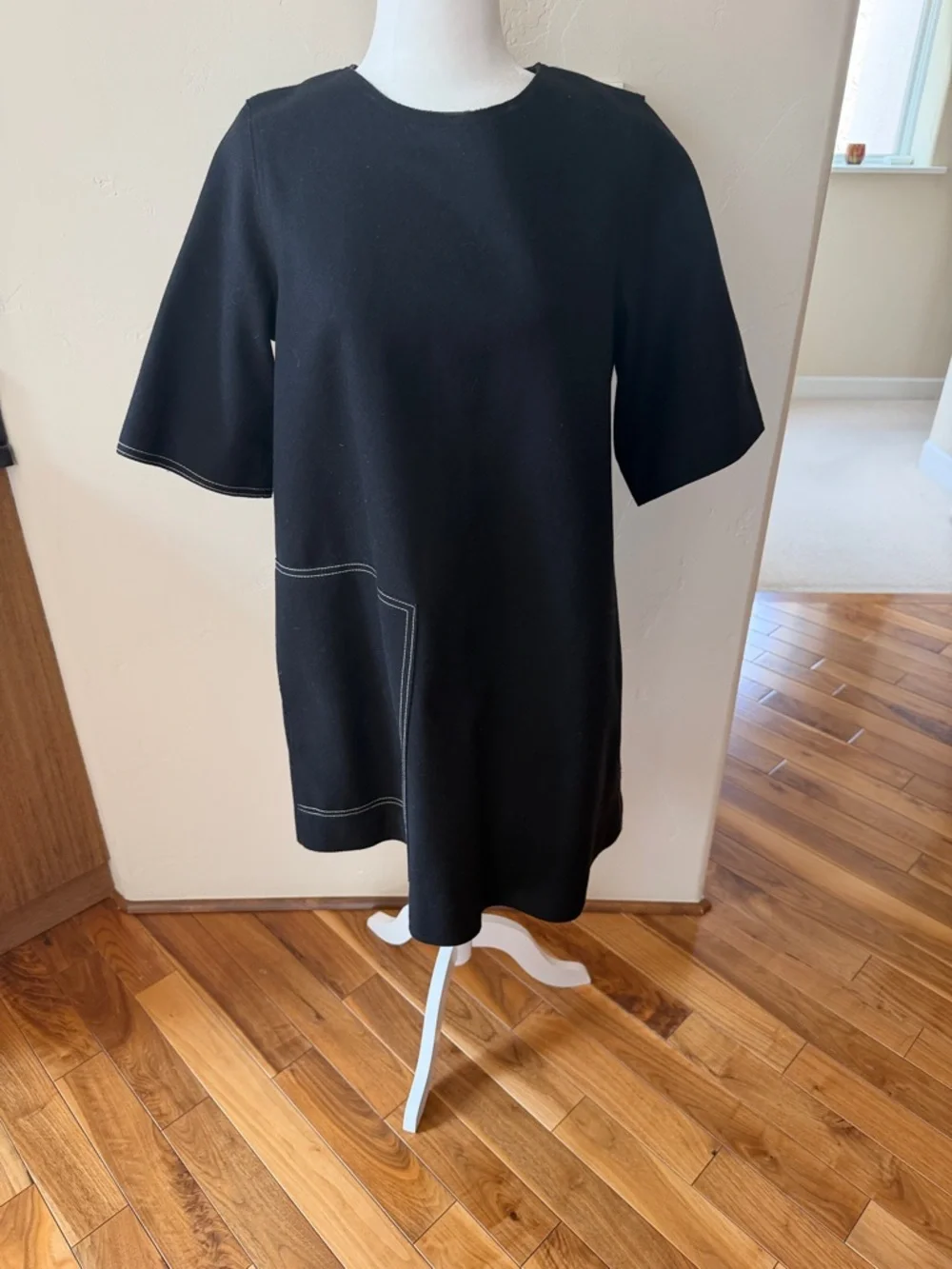 COS Black Mini Shift Dress with Contrast Stitching - Picture 1 of 8